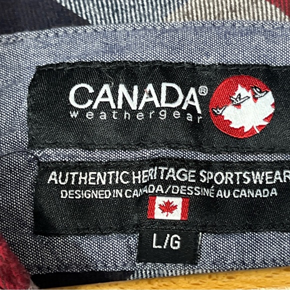 Canada Weather Gear FLANNEL SHIRT L Red Blue Buffalo Wide Plaid CHECKERED Button - Picture 8 of 15